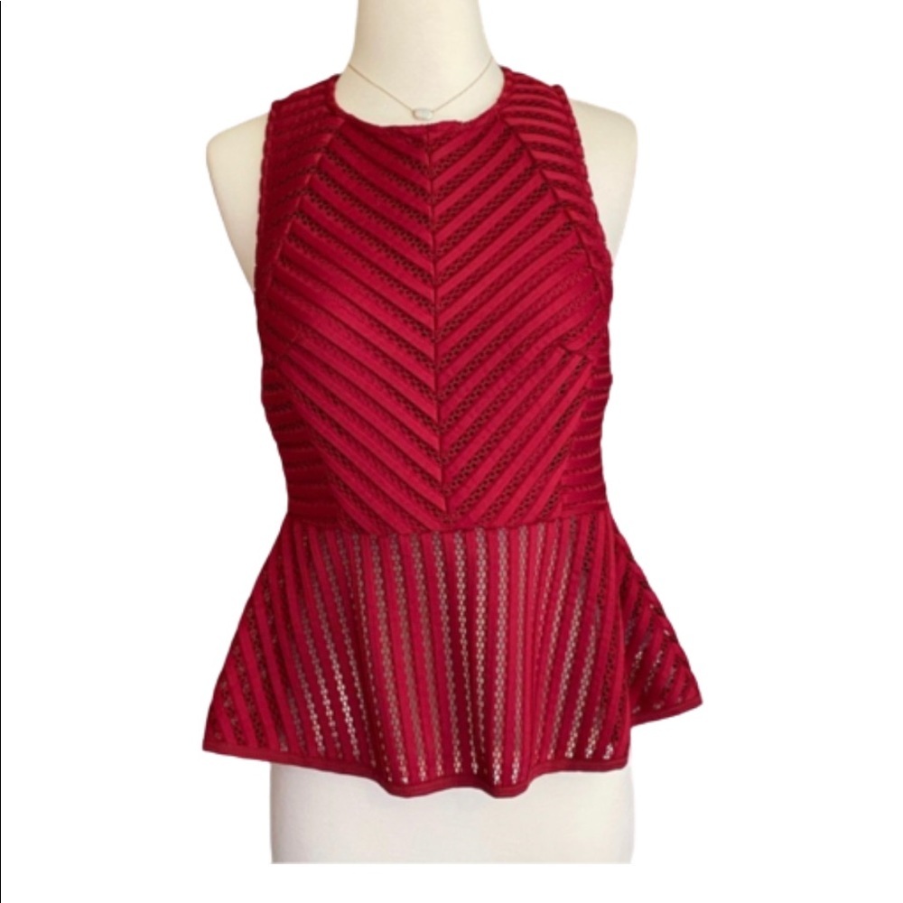 She + Sky sleeveless red hollow striped top size large